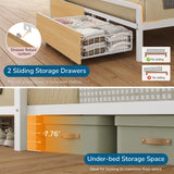 Twin Over Full Size Bunk Bed with 4 Storage Drawers and Bookshelf, Metal Bunk Beds with LED Lights, Charging Station, Loft Bunk Bed with Pegboard, Safety Guardrail and Ladders, for Kids, Teens, Adults mojiasion