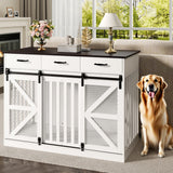 kepptory 48'' Dog Crate Furniture with Divider&Storage Drawers, Wooden Double Dog Kennel Furniture End Table with Sliding Barn Doors, White Double Dog Crate TV Stand kepptory