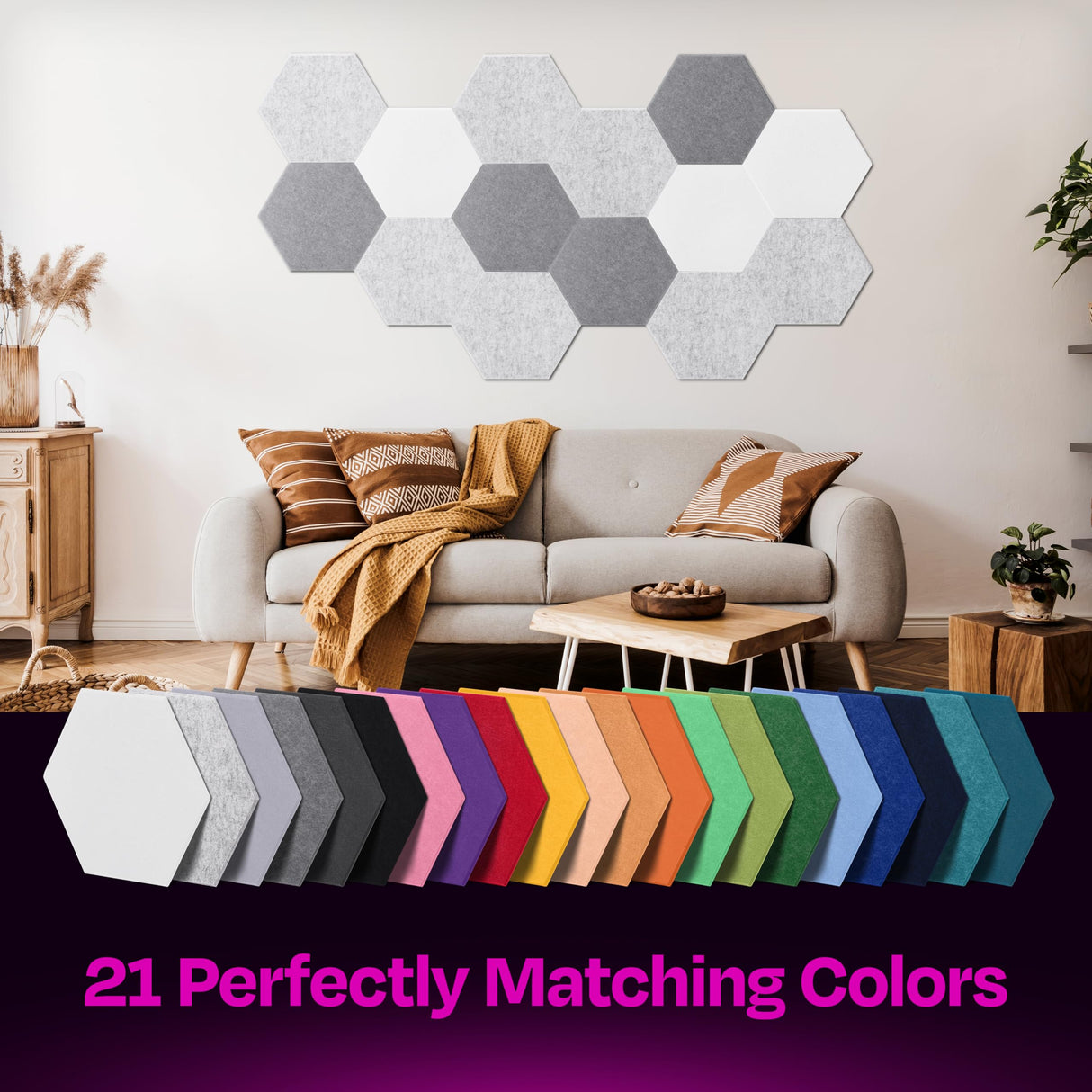 Ekkogo Acoustic Panels 12-Pack Soundproof Wall Panels 14"X12.1"X0.4" Sound Panels High Density Sound Dampening Panels - [Smoky White Hexagon] Ekkogo