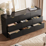 MAISONARIA Black Dresser for Bedroom, 9 Drawer Double Dresser, Modern Chest of Drawers for Bedroom, Living Room, Entryway and Closet, 63" L x 15.7" D x 31.5" H MAISONARIA