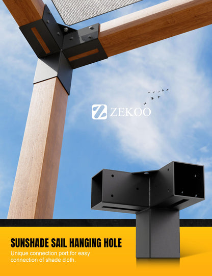 ZEKOO Pergola Brackets Kit 4x4 Gazebo Brackets Heavy Duty Black Powder-Coated 3-Way Right Angle Corner Brackets Pergola kit for Outdoor Pergola Gazebo Patio Garden - WoodArtSupply