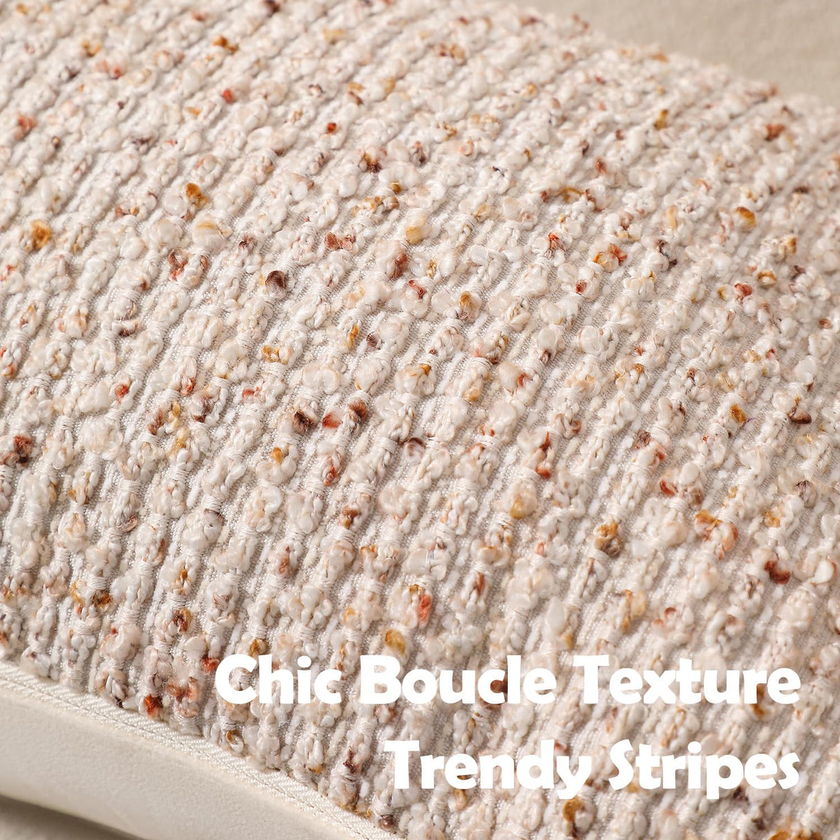 DEZENE Striped Throw Pillow Covers 18x18 Set of 2 Beige Textured Boucle Chic Morden Boho Accent Farmhouse Square Decorative Couch Pillow Covers for Home Decor Bed Sofa Living Room DEZENE