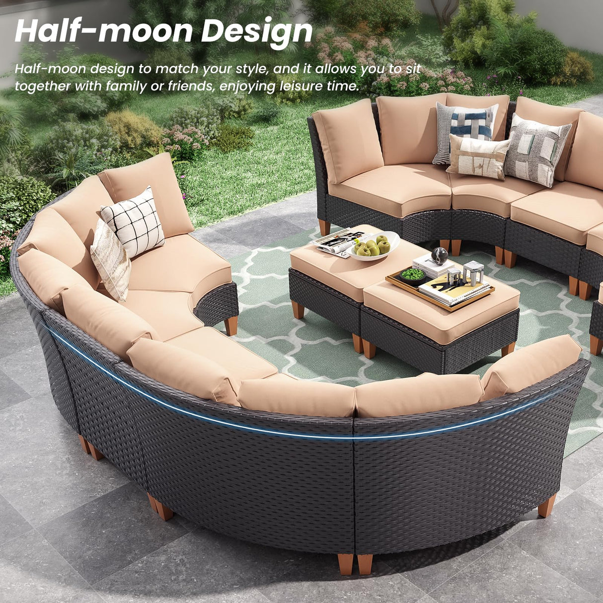 Soohow Patio Furniture Set, 10 Piece Outdoor Sectional Furniture Set with Cushions, Wicker Patio Conversation Set Outdoor Sectional Sofa, All-Weather PE Rattan Sofa for Garden, Backyard and Poolside Soohow