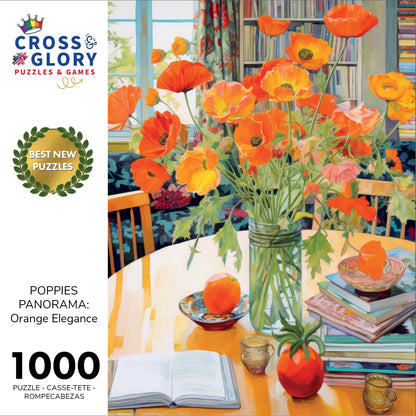 Cross & Glory - Poppies Panorama: Orange Elegance - 1000 Piece Jigsaw Puzzle for Adults | Art Puzzle | Beautiful Design | Vibrant Pieces | Satin Finish