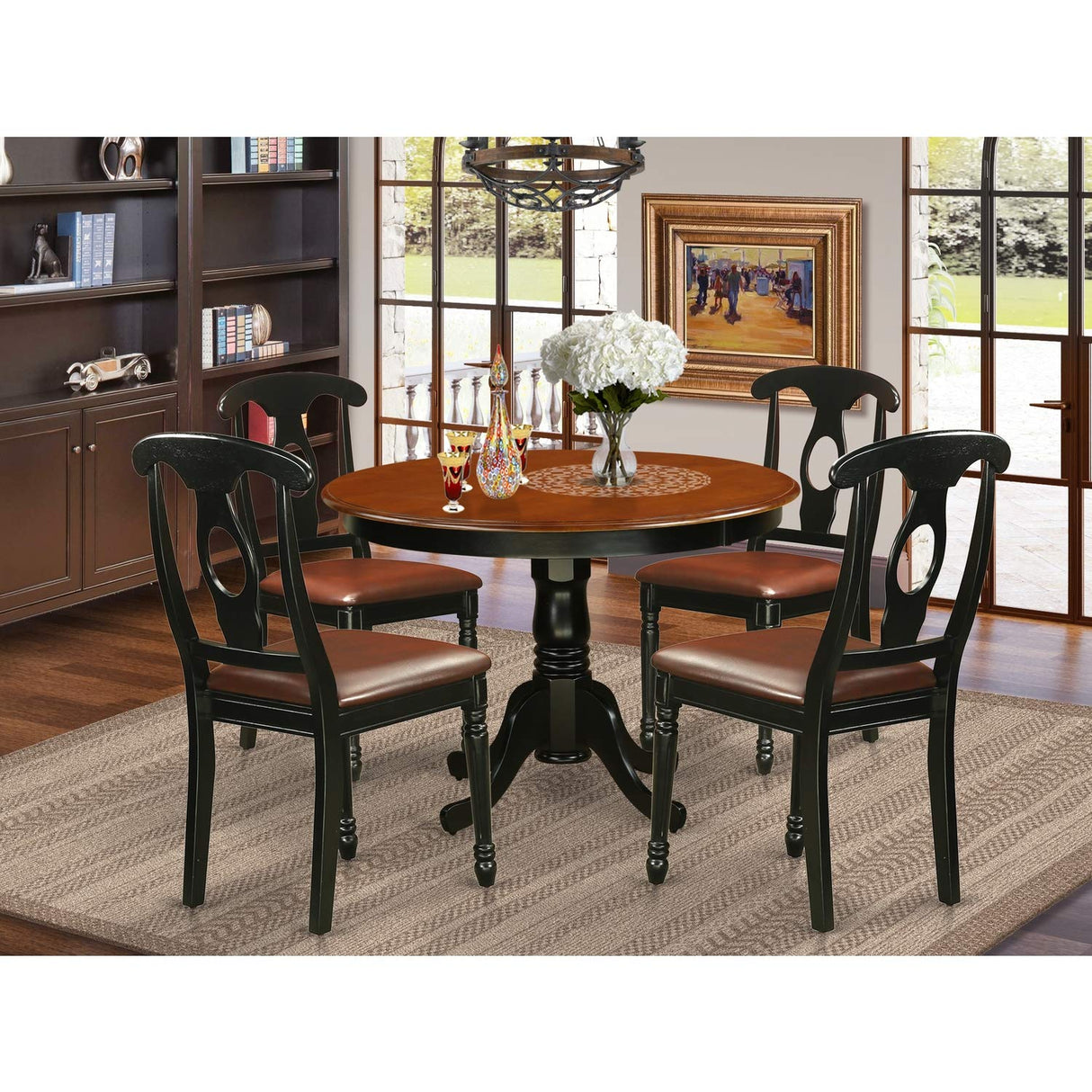 East West Furniture HLKE5-BCH-LC 5 Piece Kitchen Table & Chairs Set Includes a Round Dining Room Table with Pedestal and 4 Faux Leather Upholstered Dining Chairs, 42x42 Inch, Black & Cherry East West Furniture