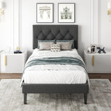 CXVX Twin Size Platform Bed Frame with Upholstered Headboard, Button Tufted Design, Strong Wooden Slats, No Box Spring Needed, Easy Assembly, Noise Free CXVX