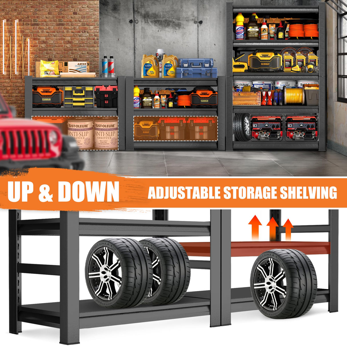 63" H, 2000 lb. Heavy Duty Storage Shelving Unit Adjustable 5-Tier Metal Garage Storage Shelves | Easy to Assemble, Storage Shelves for Basements and Garages, 63 "H*32 "W*16 "D Metallitrend