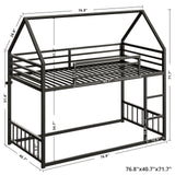 LIKIMIO Bunk Bed Twin Over Twin, House Bunk Bed Frame with Ladder and Guardrail, House Shaped with Metal Slats for Dormitory and Bedroom, Space Saving, No Box Spring Needed, Black LIKIMIO