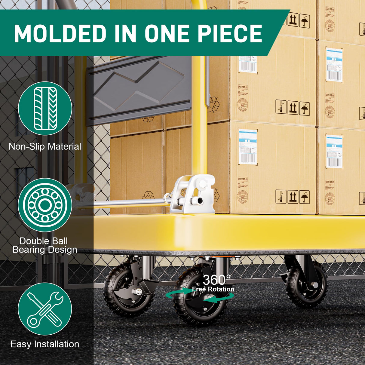 DOZAWA 6 Inch Heavy Duty Caster Wheels Set of 2 (2 Swivel with Brake), 330lb Capacity per Wheel, Solid Rubber Knobby Tread for Workbench, Cart, Dolly, Trolley, Wagon, Chicken Coop, and Outdoor Use DOZAWA