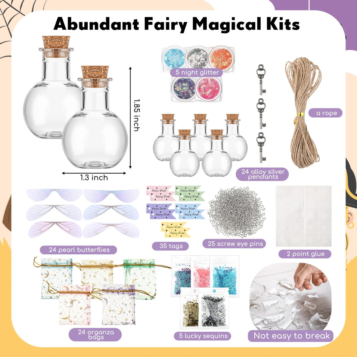 Jinei 262 Pieces Mystery Potion Craft Kit with 36 Magic Witch Potion Bottles Fairy Wing DIY Magic Fairy Bottle Set for Christmas Decorations Birthday Creative Gift Filling Supplies Jinei