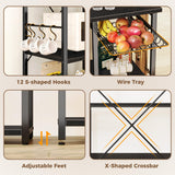 SUPERJARE Large Bakers Rack with Power Outlets, 6-Tier Microwave Stand, Coffee Bar with 12 S-Shaped Hooks, Kitchen Shelf with Wire Basket, 39.3 x 15.5 x 66.9 Inches, Black SUPERJARE