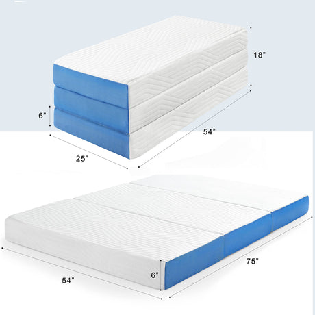 Jamdok 6 Inch Full Foldable Mattress,Gel Infused Memory Foam Trifold Mattress with Storage Bag, Floor Mattress for Guest, Playing,RV Mattress,(75“x 54“x 6“) Jamdok