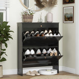 FTZxHKLX Black Narrow Shoe Storage Cabinet with 2 Flip Drawers,Freestanding Hidden Shoe Organizer for Entryway,Shoe Rack Closed Cabinet for Behind Door Entrance, Living Room, Apartment FTZxHKLX