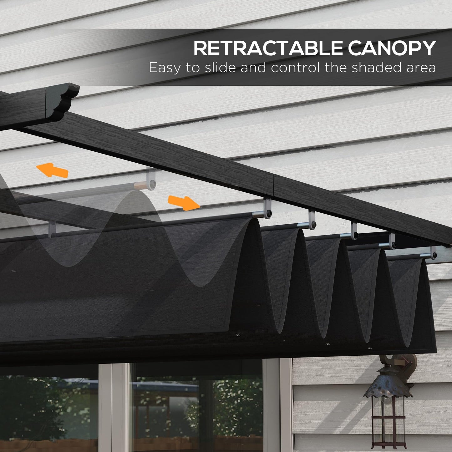 Outsunny 10' x 12' Retractable Pergola Canopy, Wood Grain Aluminum Pergola, Outdoor Sun Shade Shelter for Grill, Garden, Patio, Backyard, Deck, Gray