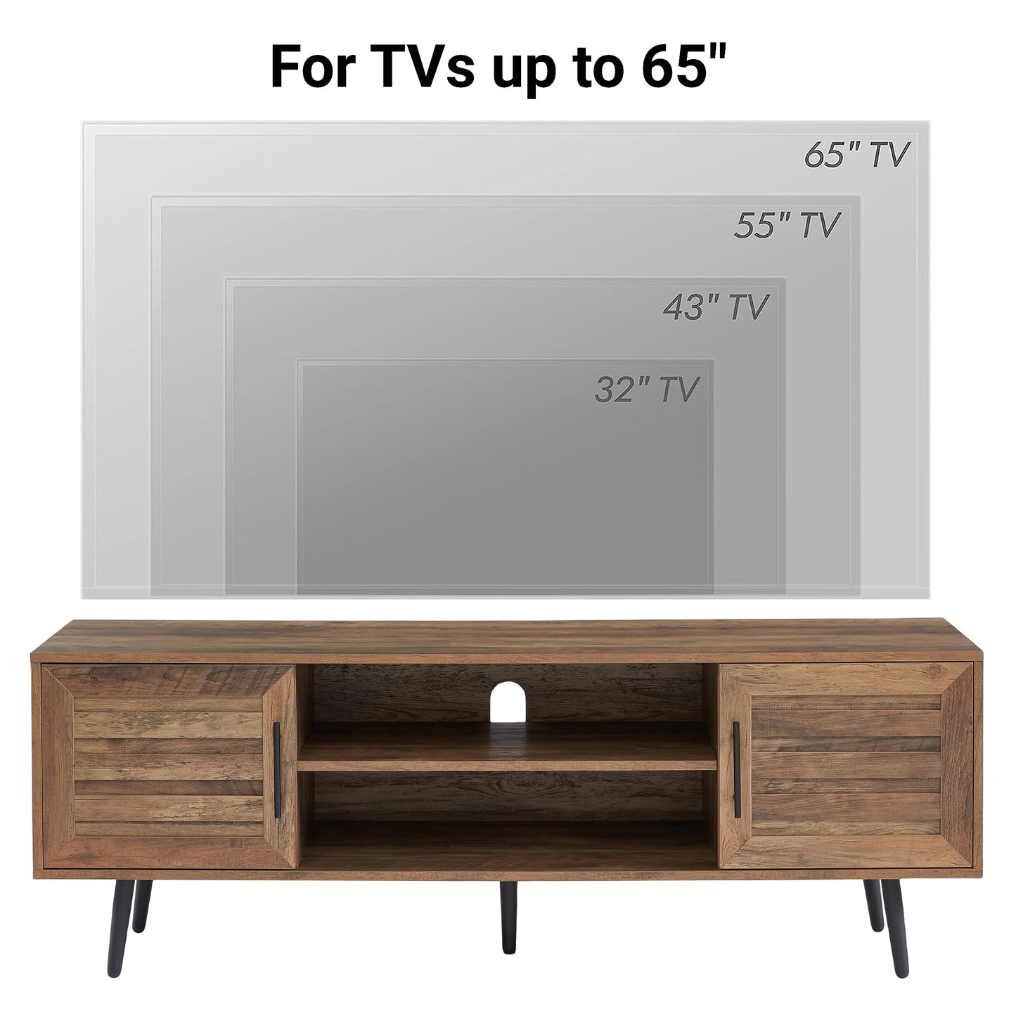 EDYO LIVING 65" Mid Century Modern TV Stand, Wood TV Stand with Storage Cabinet and Open Shelf for Televisions up to 65", Entertainment Center, TV Console Table for Living Room, Rustic Oak