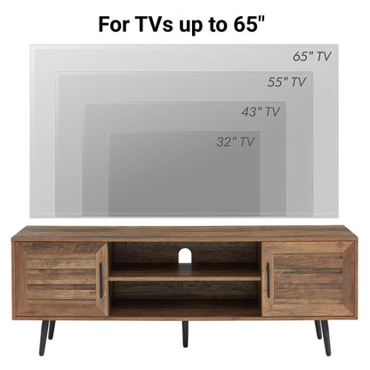 EDYO LIVING 65" Mid Century Modern TV Stand, Wood TV Stand with Storage Cabinet and Open Shelf for Televisions up to 65", Entertainment Center, TV Console Table for Living Room, Rustic Oak