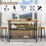 AWQM Walnut 3-Piece Kitchen Island Bar Table Set with Storage and Seating AWQM