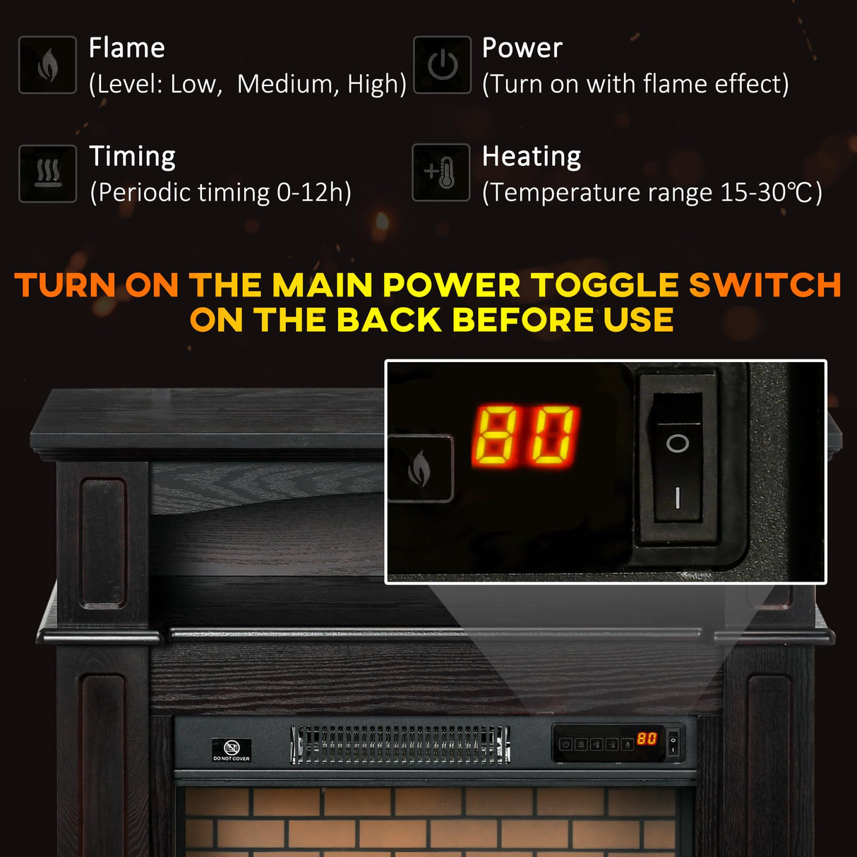 HOMCOM 31.75" W x 31" H Electric Fireplace Mantel TV Stand, Media Console Center Cabinet with a Shelf, Dark Coffee HOMCOM