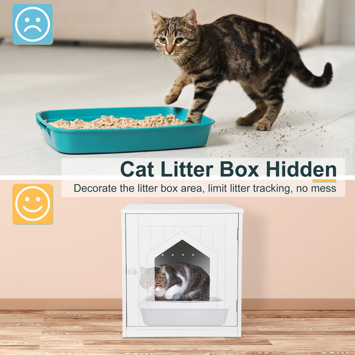 Epetlover Cat Litter Box Enclosure Furniture Hidden for Indoor Cats Decorative Wooden Pet House Kitty Washroom with Vent Holes, White Epetlover