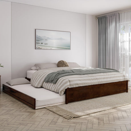 AFI, Barcelona King Panel Platform Bed with Twin XL Trundle, Walnut AFI