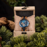 BOBO BIRD Mens Quartz Wooden Watches Stainless Steel Red Sandalwood Alloy Wood Watch for Male Classic Function Wristwatch Chronograph Luminous Hands (Blue) BOBO BIRD