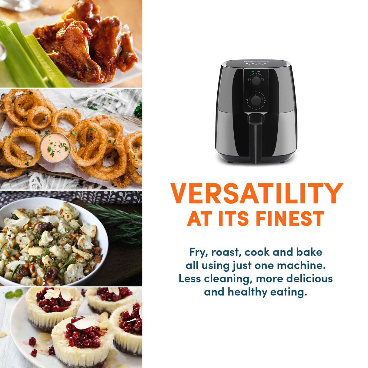 Elite Gourmet EAF4617 Electric Digital Hot Air Fryer, 1350Watts, Oil-Less Healthy Cooker, Timer & Temperature Controls, 4 Quart, Black Elite Gourmet
