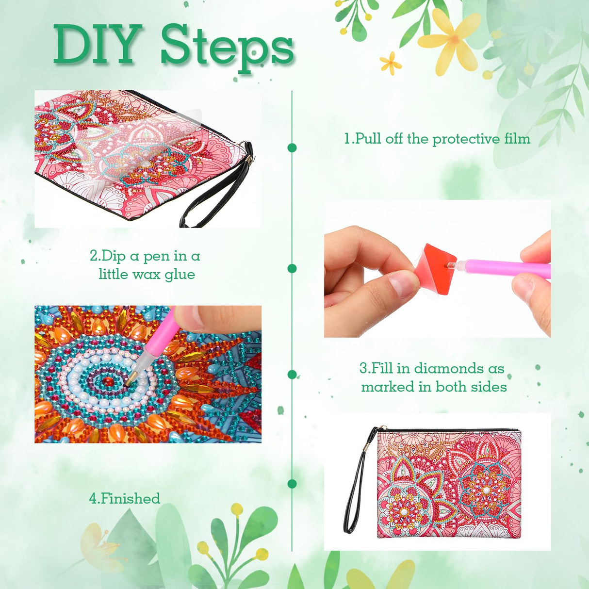 Sweetude 6 Pcs Mandala Diamond Painting Clutch Purses DIY Diamond Painting Bags Rhinestone Stitch Cross Body Handbag 5D Handmade Arts Craft Makeup Zipper Shoulder Bag for Women Christmas Gift Sweetude