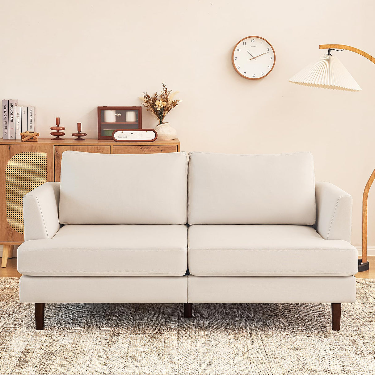 Furnimart Loveseat Sofa 66" W, Deep Seat Sofa for Living Room, 2-Seat Mid Century Couch, Comfy Cloud Couch with Removable Upholstered Cushion Cover, Modern Sofa for Office, Apartment, Bedroom, Beige Furnimart