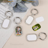 Framendino, 6 Pack Sublimation Blanks Metal Keychains Rhinestone Heat Transfer Square Rectangle Press Key Rings for Personalized DIY Crafts Photo Framendino