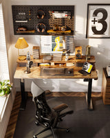 FEZIBO 48 x 24 Inch Height Adjustable Electric Standing Desk with Double Drawers, Stand up Desk, Home Office Computer Workstation with 4 Height-Adjustable Feets & 2 Hooks, Rustic Brown FEZIBO