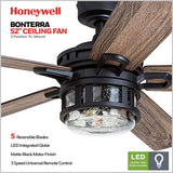 Honeywell Ceiling Fans Bonterra, 52 Inch Contemporary Indoor LED Ceiling Fan with Light and Remote Control, Dual Finish Blades, Reversible Motor - Model 50690-01 (Matte Black) Honeywell Ceiling Fans