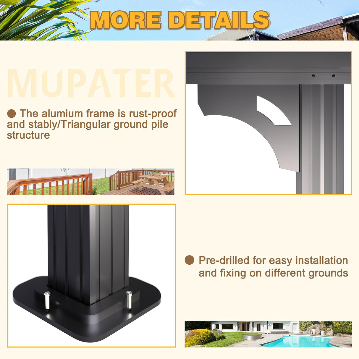 MUPATER 10'x 14' Gazebo, Outdoor Pergola on Clearance with Aluminum Frame, Outdoor Patio Lean to Gazebo Awnings for Deck, Porch and Backyard MUPATER