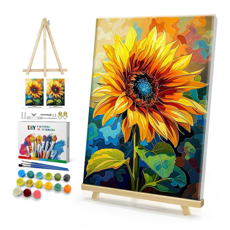 HeeBenor Framed Paint by Numbers Kit for Adults, Sunflower Paint by Number with Easel, DIY Flowers Acrylic Oil Painting Kit, Adult Paint by Number Kits Framed Canvas for Home Decor 8x12 Inch HeeBenor
