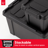 IRIS USA 20 Gallon Lockable Storage Bins with Lids, 6 Pack - Made in USA, Heavy Duty, Stackable Containers, Garage Organizing Bins Moving Tubs, Rugged Sturdy Equipment Utility Box - Black Iris Ohyama