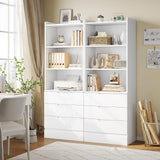 DICTAC 73.23'' Tall Storage Cabinet Bookcase with 3 Drawers and 3-Tier Open Shelves Wooden Bookshelf Kitchen Pantry Storage Organizer Cabinets for Living Room, Study, Kitchen,Bathroom,White DICTAC