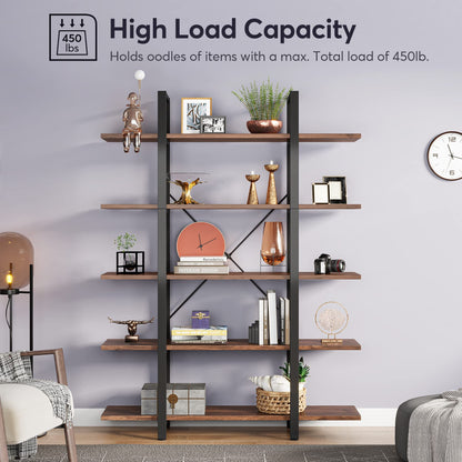 Tribesigns Vintage Industrial 5-Tier Bookshelf - Retro Brown, 72 H x 12 W x 47 L Inches - WoodArtSupply