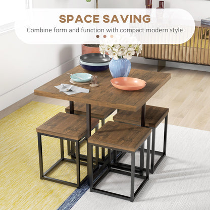 HOMCOM 5-Piece Square Dining Set for 4 in Walnut Wood Finish - Perfect for Small Spaces