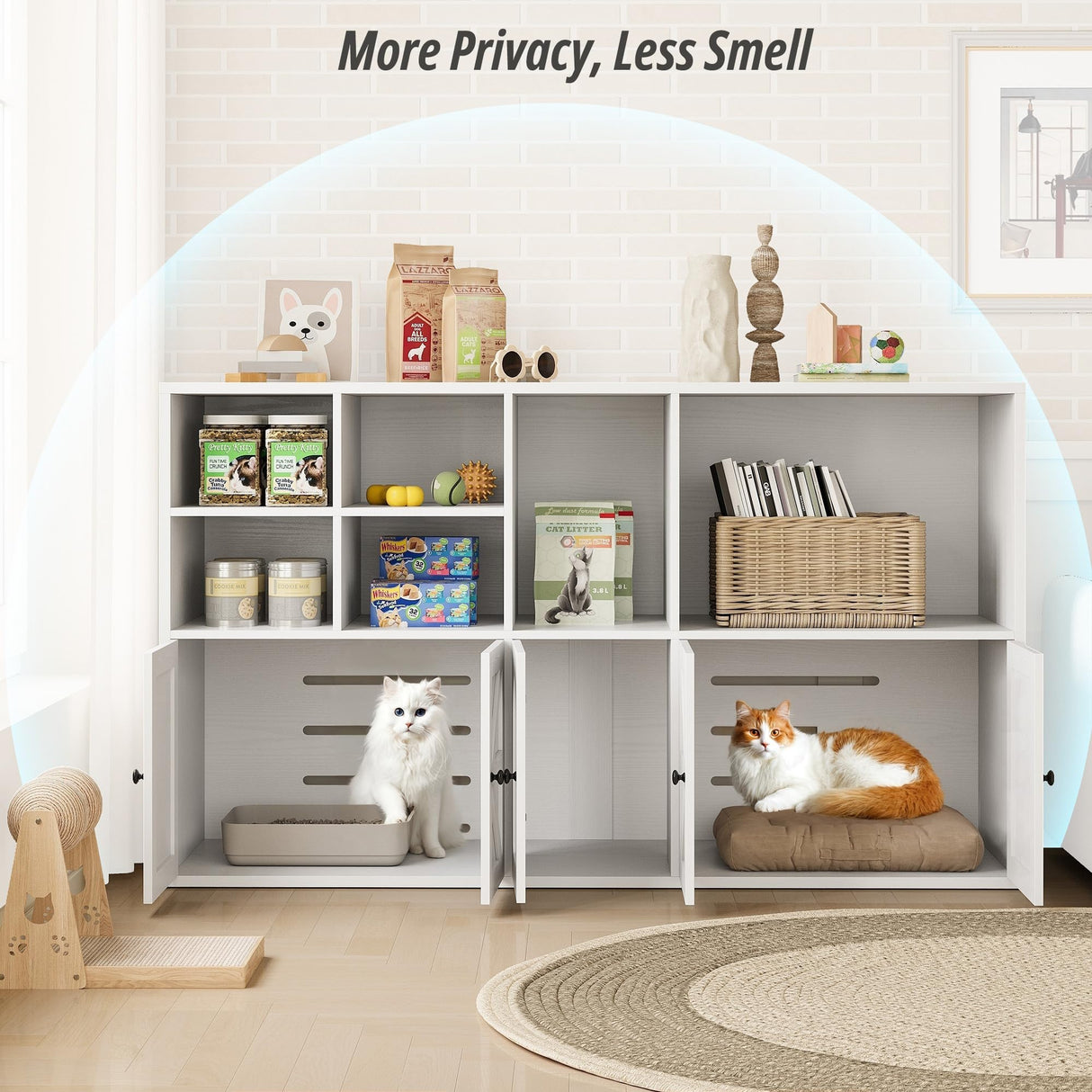 IRONCK Cat Litter Box Enclosure for 2 Cats, Litter Box Furniture Hidden with Double Room and Large Storage Space, Wooden Washroom Furniture, Cat House, White IRONCK