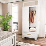 71 Farmhouse Metal Wardrobe Closet with Hanging Rod, 2 Barn Doors, Adjustable Shelves, Steel Armoire with Drawer for Home, Bedroom Black COFaR