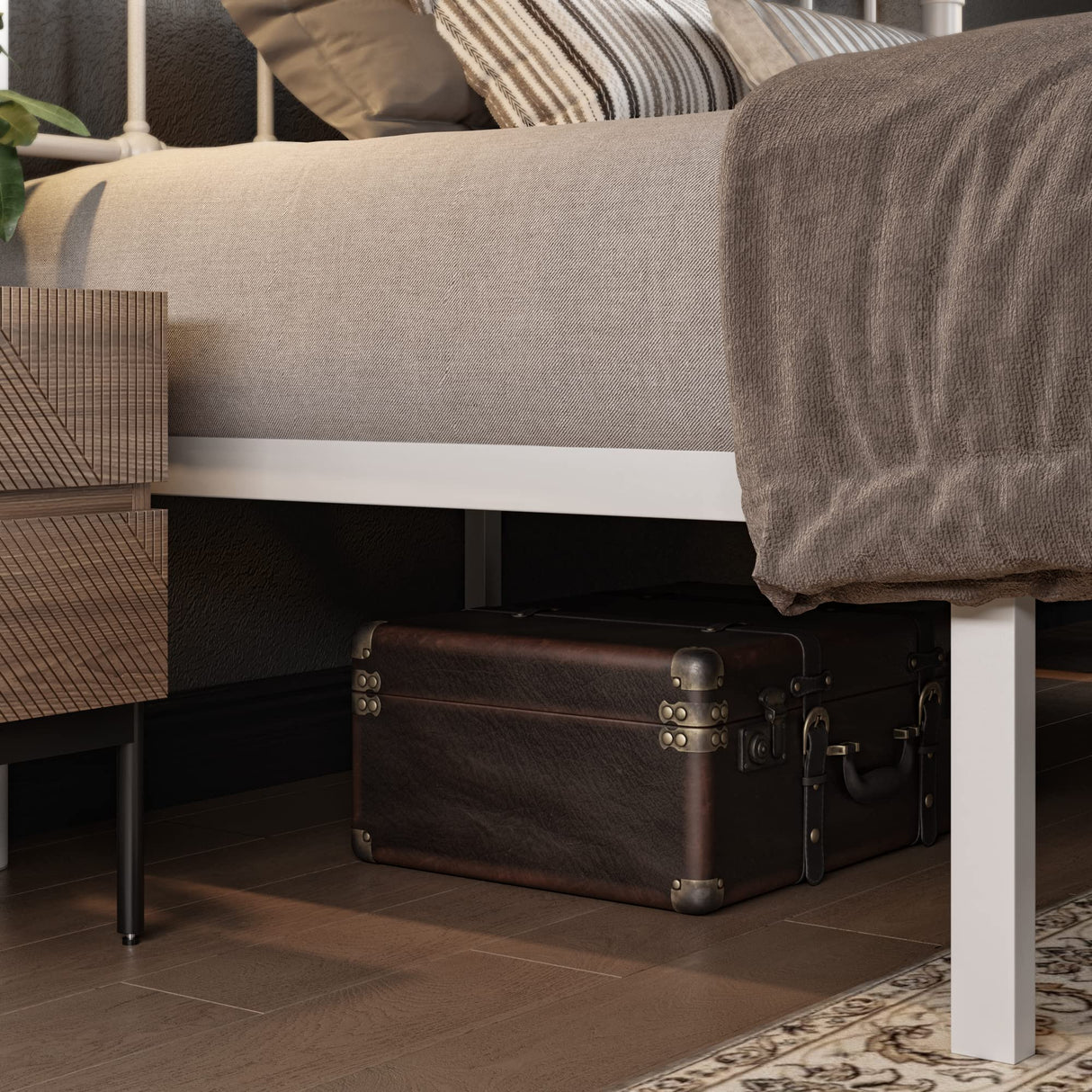 Allewie Victorian-Style Queen Size Metal Platform Bed Frame with Headboard and Footboard, No Box Spring Needed, White Allewie