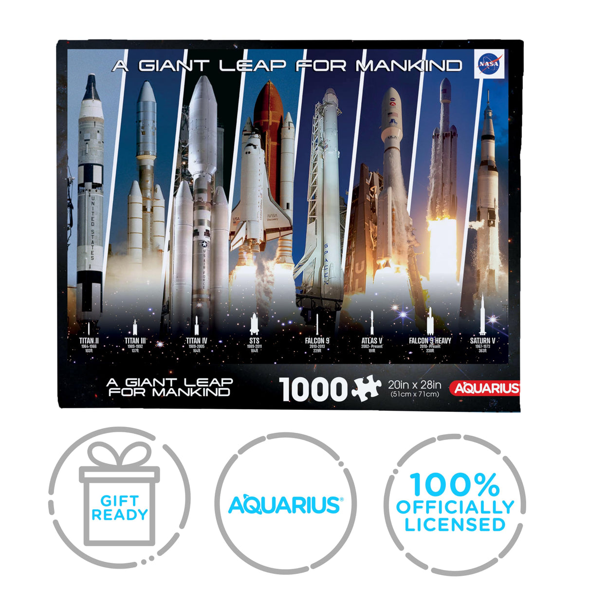 AQUARIUS NASA Rocket Grid Puzzle (1000 Piece Jigsaw Puzzle) - Glare Free - Precision Fit - Virtually No Puzzle Dust - Officially Licensed NASA Merchandise & Collectibles - 20x28 in AQUARIUS