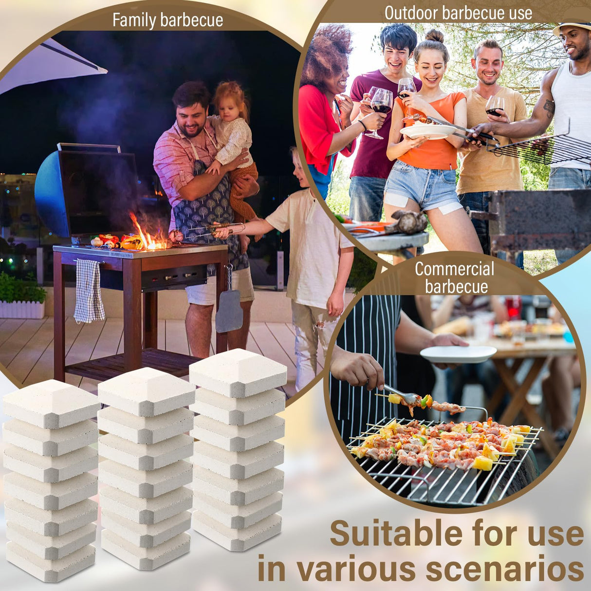 Baquler 100 Pcs Barbecue Briquettes Gas Grill Ceramic Briquettes Grill Bricks Replacement Parts Reusable Ceramic BBQ Bricks Evenly Heated Gas Grill Briquettes for Baker Chef BBQ Gas Grill Baquler