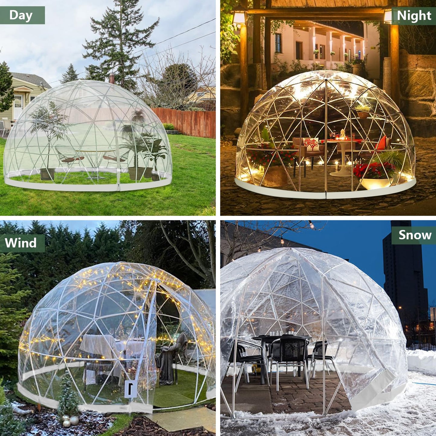 Gaonala Garden Dome Igloo, 9.5*5.7FT PVC Dome Tents with 2 * 10m Light Strings and Transparen Cover, Weatherproof Greenhouse Garden Bubble Tent, Igloo Dome House Suitable for Patio and Dining - WoodArtSupply