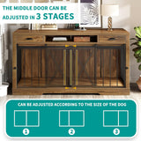 YITAHOME 63 Inch Double Dog Crate TV Stand with Charging Station, Heavy Duty Wooden Cage Furniture for 2 Dogs, Dog Kennel Indoor Furniture Double Sliding Barn Door Design Ideal for 2 Dogs, Oak YITAHOME