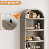 GarveeHome Bookcase 5 Shelf Arched Bookshelf 71.65 in Tall Bookcase Farmhouse Display Storage Rack Wooden Bookshelves for Home Office, Living Room (Rustic Gray) GarveeHome