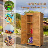Outvita Outdoor Storage Cabinet, 63in Wooden Garden Tools Shed with 2 Lockable Doors, 3 Adjustable Shelves, Waterproof Roof for Yard Garge Patio Deck Porch, Natural Outvita