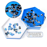 Becko US Stackable Puzzle Sorting Trays Jigsaw Puzzle Sorters with Lid Puzzle Accessory for Puzzles Up to 1500 Pieces, 8 Hexagonal Trays in White & Blue Becko US