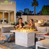 RADIATA 6 Person Large Modern Aluminum Outdoor Patio Furniture Set with Fireplace, 29" Wide Deep Seating, U Shaped Combo Sectional Couch, Water Resistant Conversation Set for Backyard Terrace, White RADIATA