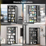VINGLI Lockable Display Cabinet with Glass Doors & 5 Adjustable Shelves, 71" Tall Black Metal Storage Cabinet, Curio Cabinet Bookshelf Bookcase Liquor Cabinet for Home Office Living Room Pantry Garage VINGLI