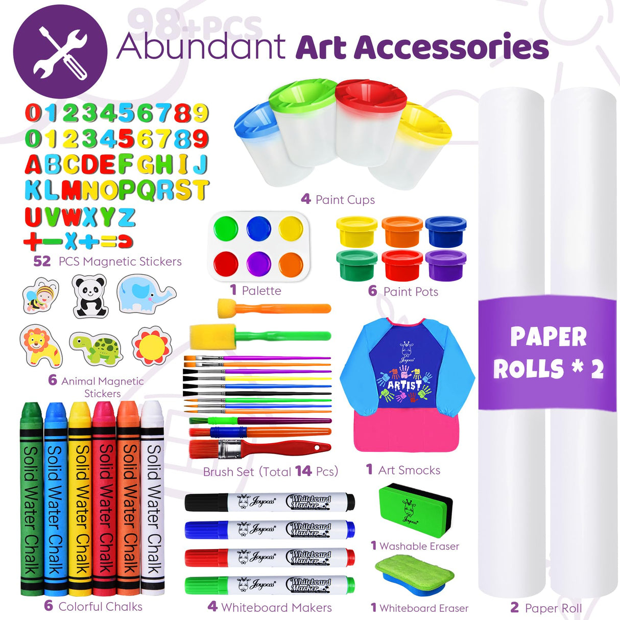 Joyooss Art Easel for Kids, Adjustable Standing Wooden Toddler Kids Easel Double Sided Drawing Board Whiteboard & Chalkboard Dry Easel Board, Art Easel for Kids Age 2-4 4-8 9-12 Painting Set Joyooss